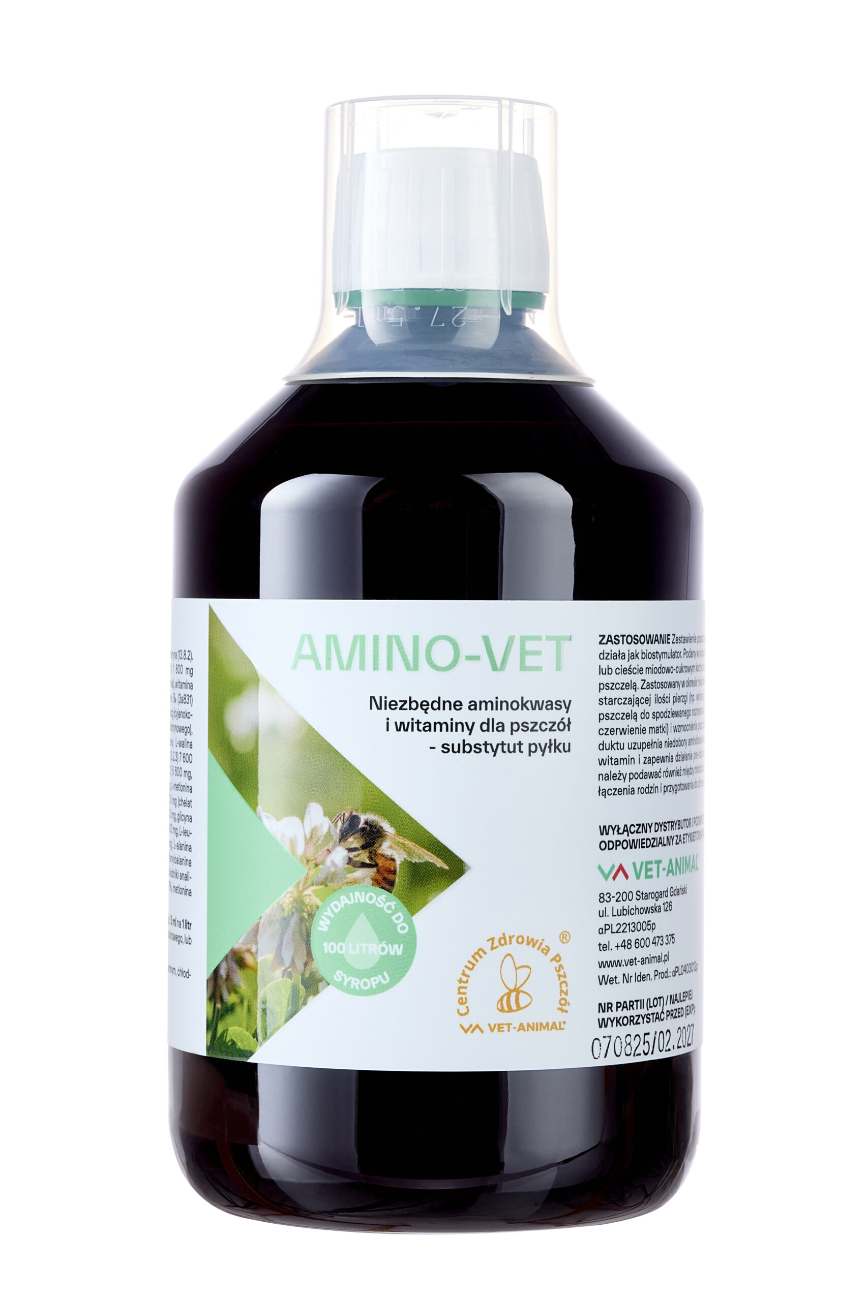 AMINO-VET – Asendamatud aminohapped ja vitamiinid mesilastele (õietolmu asendaja), 500 ml.
